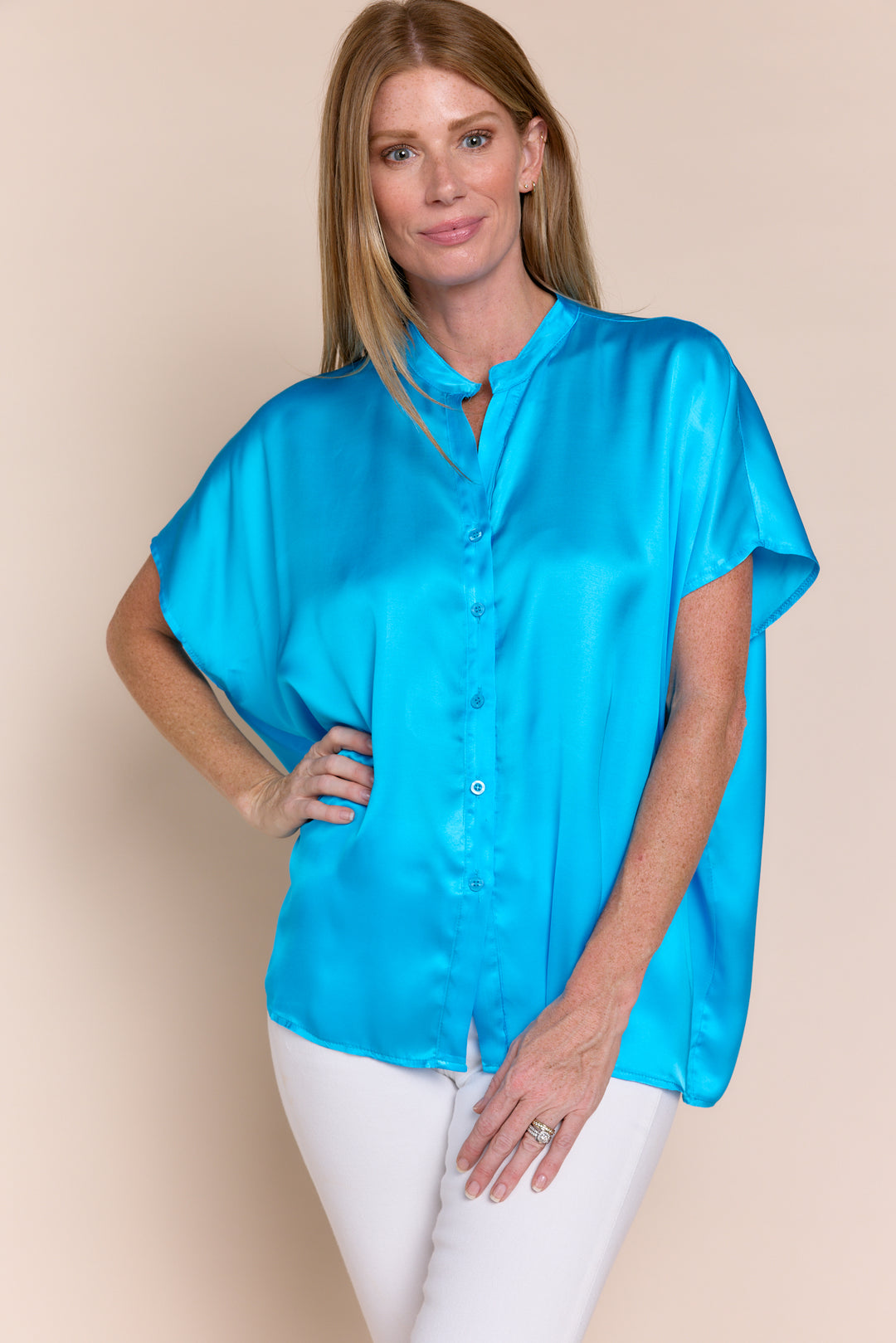 DEBORAH | Top | Blouse, Button Downs, NEW ARRIVALS, Satin, Satin and Silk Tops, SOLIDS, SS24, Tops | shop-sofia