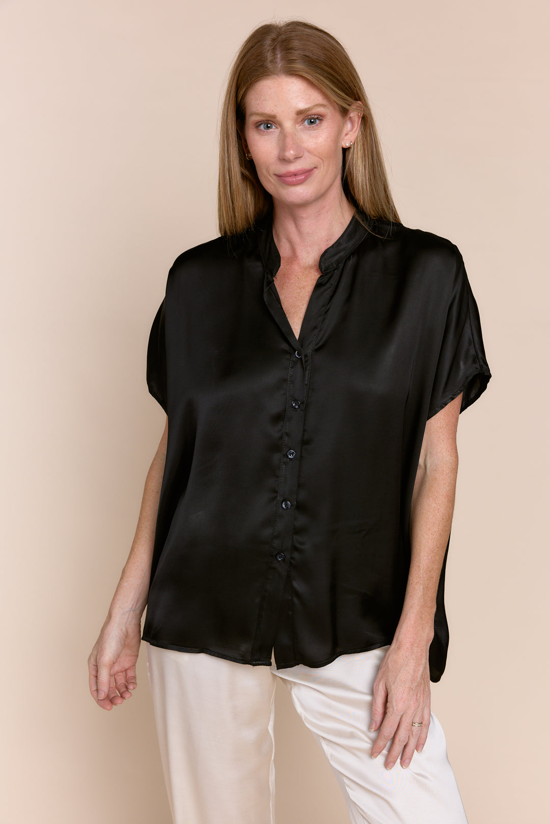 DEBORAH | Top | Blouse, Button Downs, Satin, Satin and Silk Tops, SOLIDS, Tops | shop-sofia