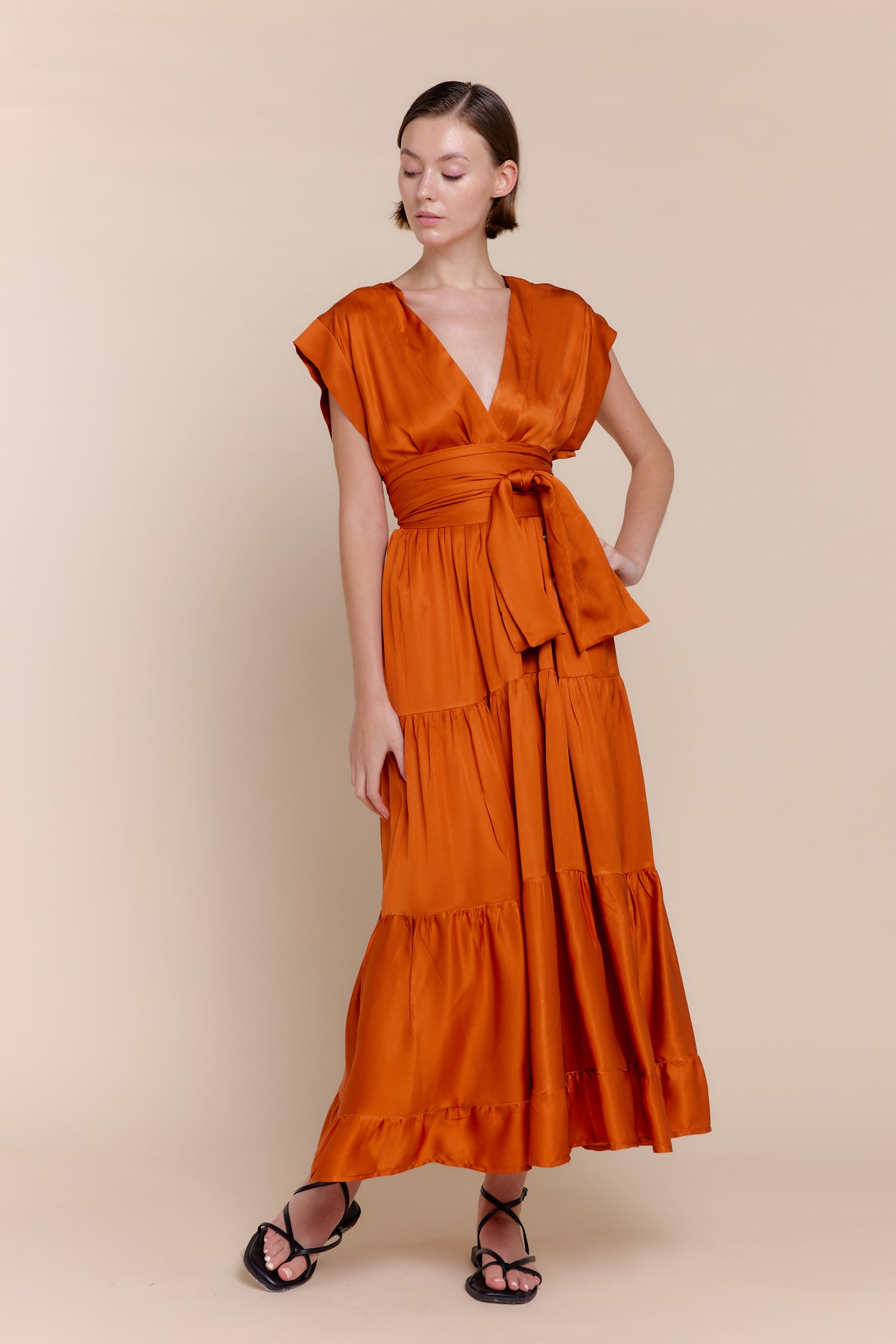 MISHAL | Dresses | Classics, Dresses, FALL2024, gamegirl, Maxi Dresses, NEW ARRIVALS, Satin, Short Sleeve, SOLIDS | shop-sofia