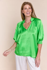 ANDREA | Tops | Blouse, NEW ARRIVALS, Satin, Satin and Silk Tops, SOLIDS, SS24, Tops | shop-sofia