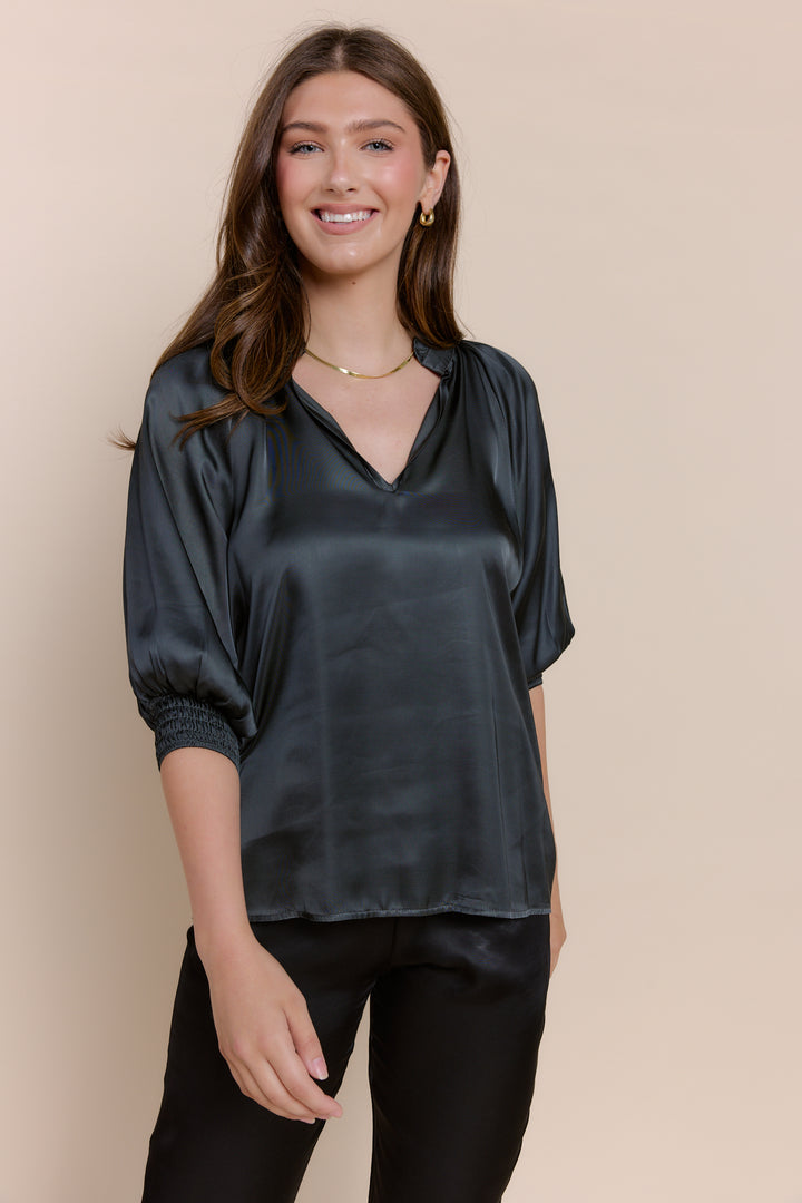 ANDREA | Tops | Blouse, FALL2024, NEW ARRIVALS, Satin, Satin and Silk Tops, Satin Top, SOLIDS, TOP, Tops | shop-sofia