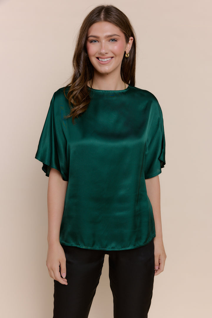 ELLIE | Tops | FALL2024, NEW ARRIVALS, Satin, Satin and Silk Tops, Satin Top, Shortsleeve Tops, SOLIDS, TOP, Tops | shop-sofia