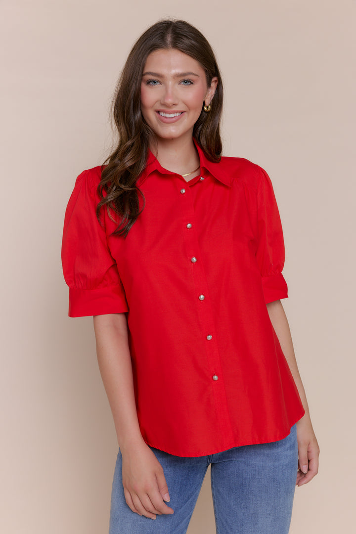 KYRA | Tops | Button Downs, Cotton, FALL2024, NEW ARRIVALS, Shortsleeve Tops, SOLIDS, Tops | shop-sofia