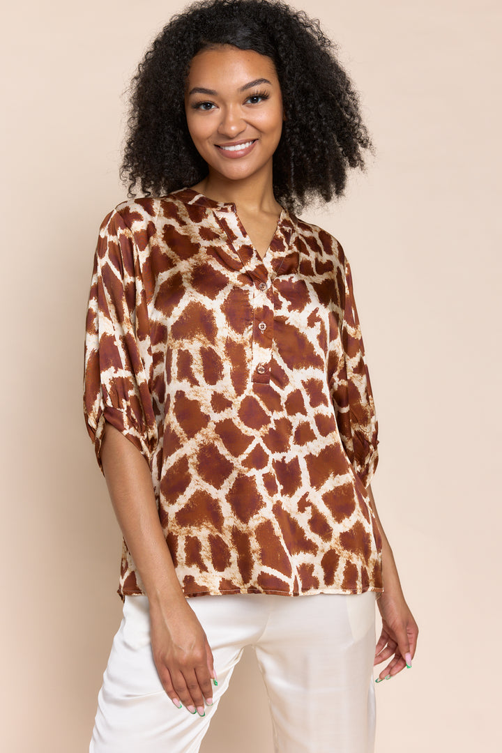 MARINE | Top | 3/4 Sleeve, FALL2024, PRINT, Satin, Tops | shop-sofia