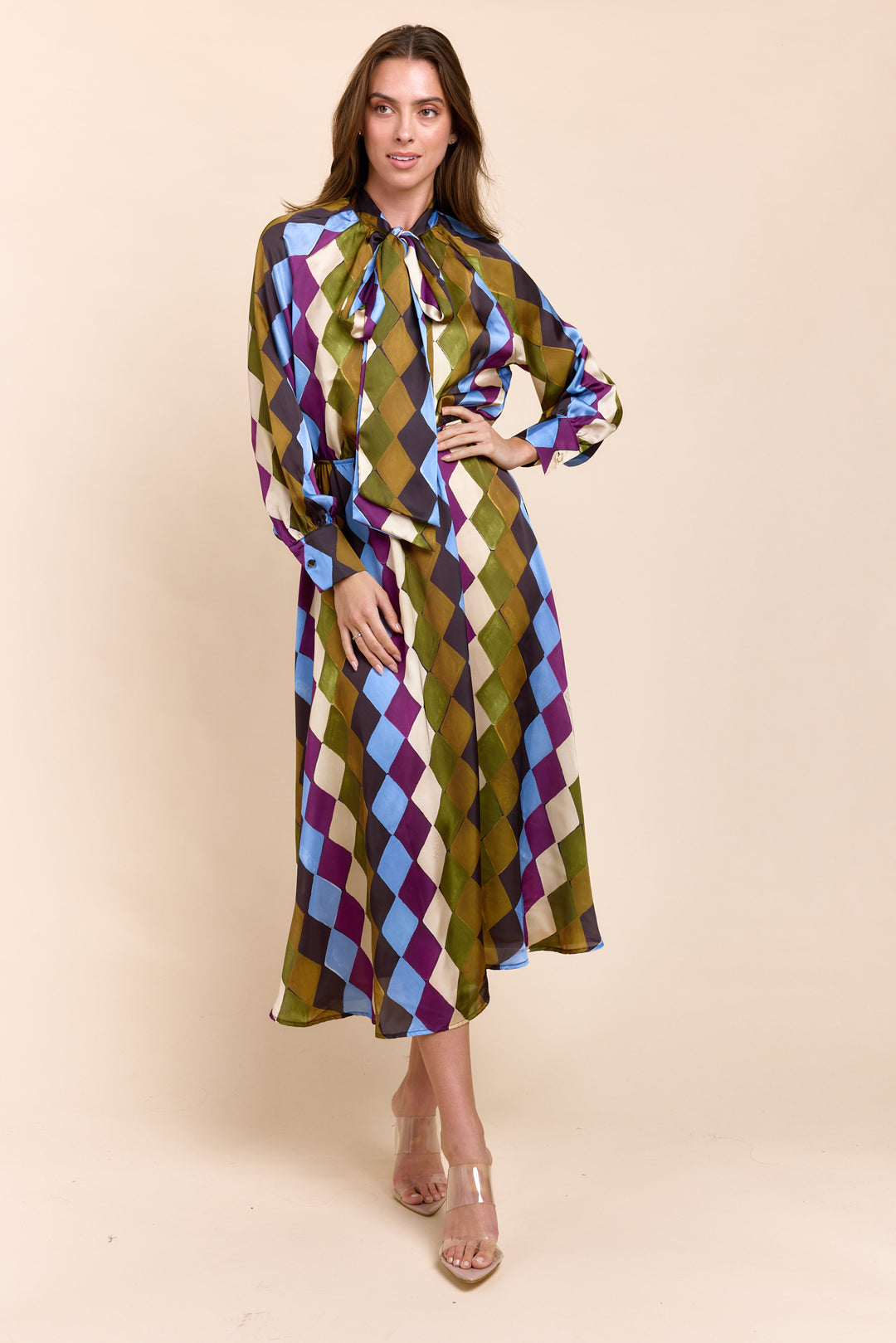 GLORIA | Dresses | Dresses, FALL2024, Long Sleeve, Maxi Dresses, PRINT, Satin | shop-sofia