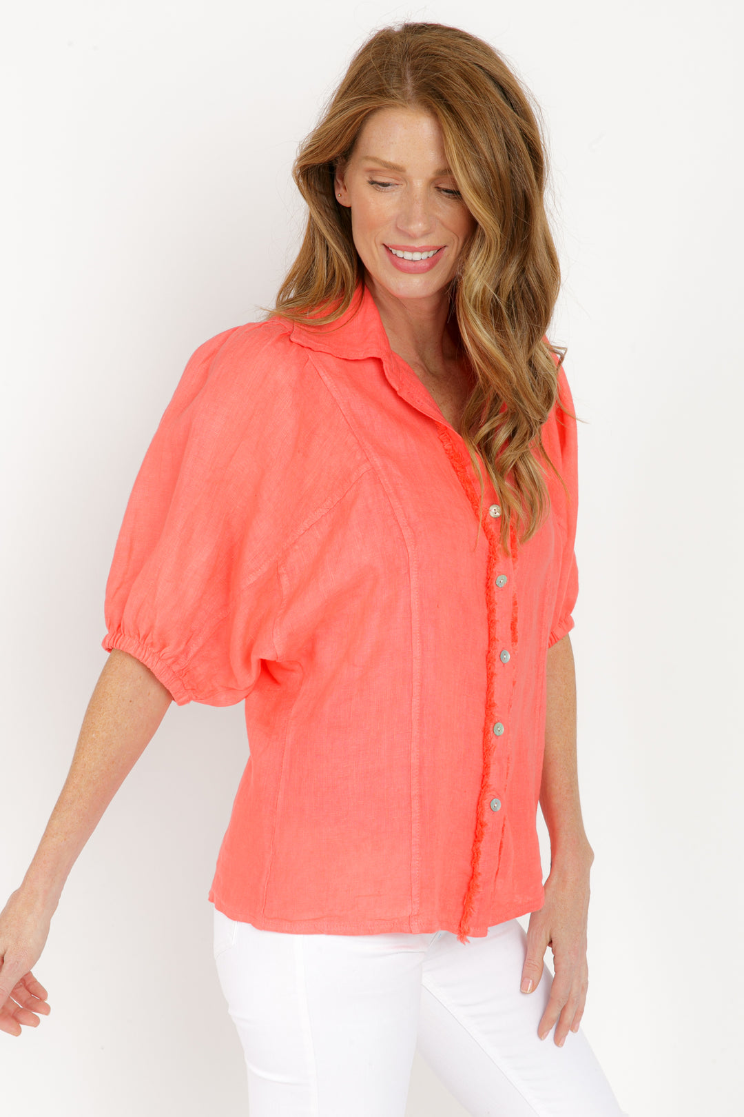 MYRA CORAL BUTTON DOWN BLOUSE